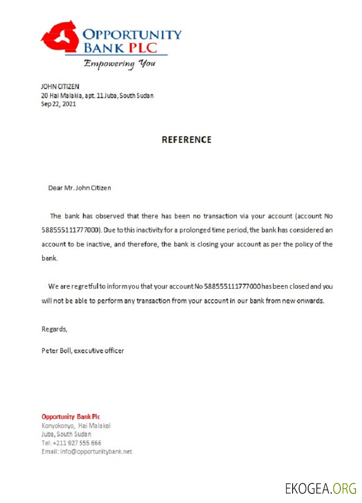 Soudan du Sud , Opportunity bank , closure référence